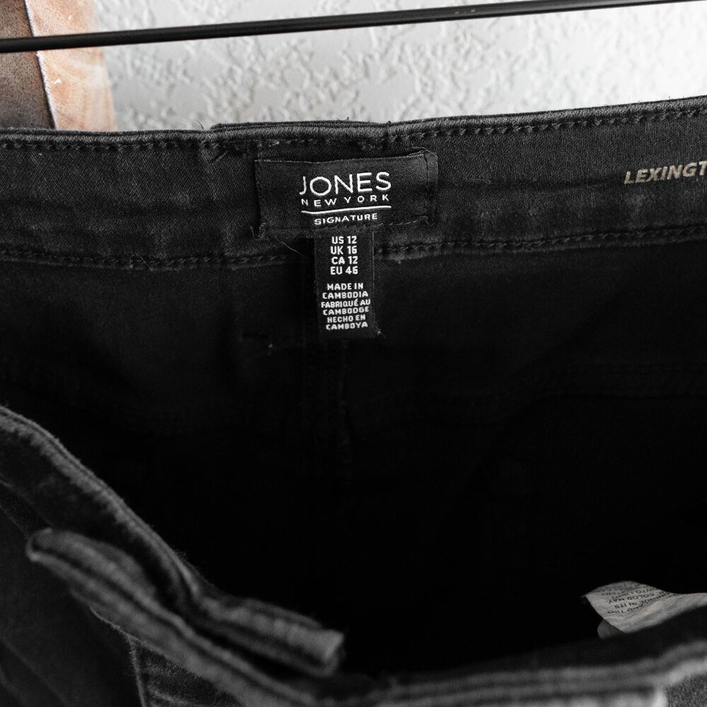 Jones New York Black Wide Leg Crop Pants Size 12 Lexington Fit High Rise Stretch - Picture 2 of 9